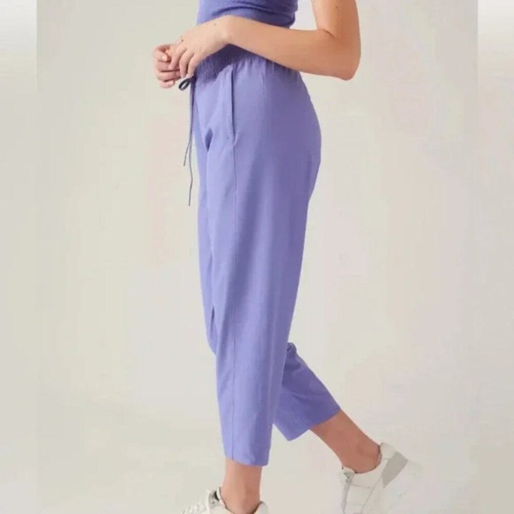 Athleta Arrival Cropped Pant Stretch Pull on Elastic Waist Purple Adonis Blue 16